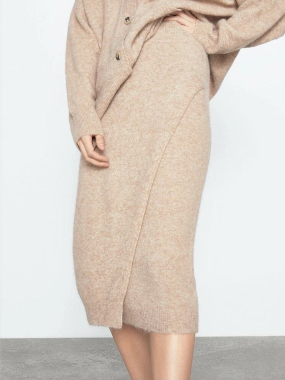 Zara Skirt Womens S Beige Wool Nylon Knit Midi Elastic Waist Special Edition